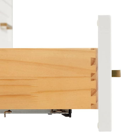 DKB Emilia 54-Inch White Bathroom Vanity with 1.5-Inch Edge Italian Carrara Marble Countertop & Splash, Rectangular Sink, 2 Soft Closing Doors, 9 Full Extension Dovetail Drawers, Satin Brass