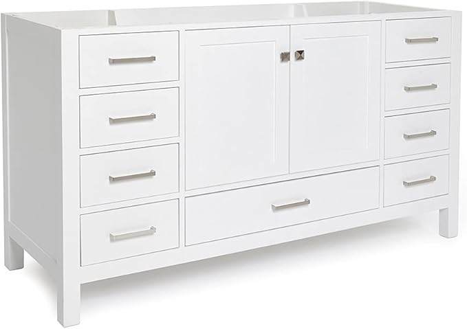 ARIEL Cambridge 60-inch Bathroom Vanity Base Cabinet,Solid Wood, 2 Soft Closing Doors, 9 Dovetail Drawers, White
