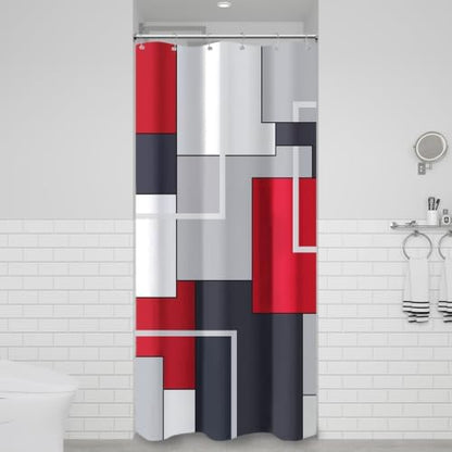 BTTN 36x72 Half Modern Geometric Waterproof Fabric Shower Curtain Set, Red