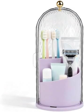 Toothbrush Holder with Cover for Bathroom Countertop, Organizer, Purple