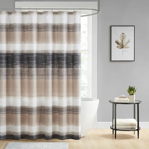Madison Park Saben Shower Curtain for Bathroom, 72 x 72, Taupe/Black