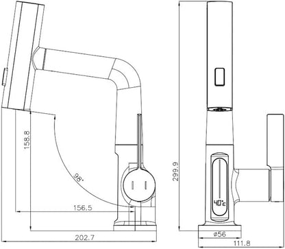 Bathroom One Hole Sink Basin Faucet with Waterfall Pull Down Sprayer,Vanity Single Handle 1 Hole Pull Out Faucet with Rainfall Spray Head Temperature Digital Display Mixer Tap Cream White