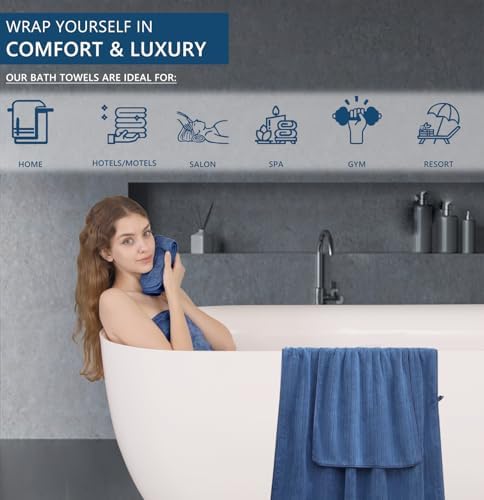 18 Piece Bath Towels Set,Soft Family Bathroom Towel Set with Hanging Loops-6 Bath Towels,6 Hand Towels,6 Washcloths,Highly Absorbent Quick Dry Shower Towel for Bathroom,Hotel,Spa-Navy Blue Towel Set