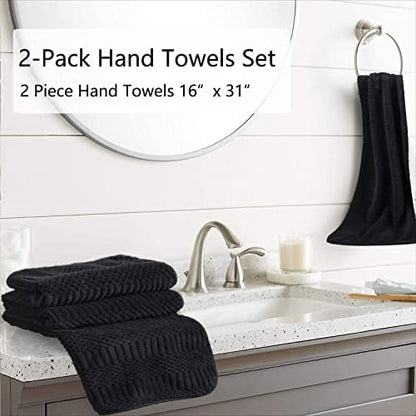2 Piece Black Geometric Hand Towel Set 16"x31" Soft Highly Absorbent Quick Dry Bathroom Towels Microfiber Plush Towels Set Woven Towels for Kitchen Hotel Spa Gym