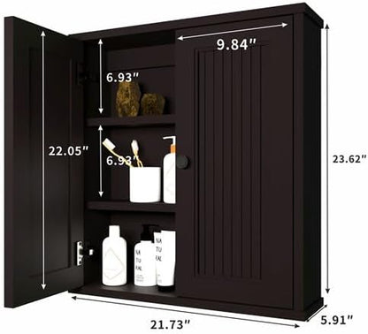 Waterproof WPC Wall-Mounted Bathroom Wall Cabinet Over The Toilet Storage Cabinet with Adjustable Shelves, Medicine Cabinet for Bathroom (Black)