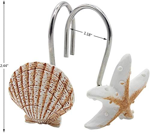 Seashell Shower Curtain Hooks,12PCS Anti Rust Decorative Hooks
