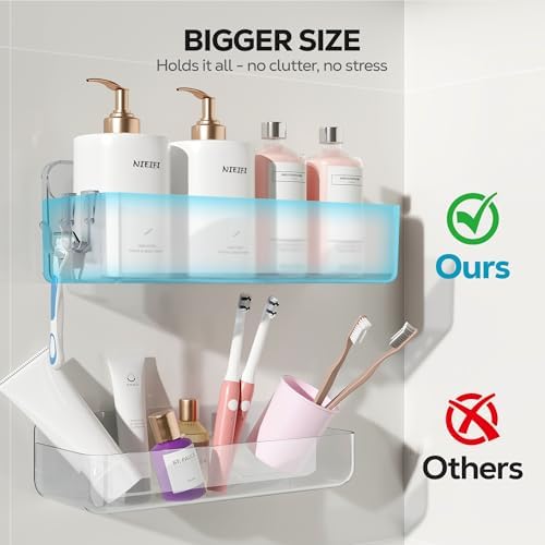 Nieifi Adhesive Shower Shelves, Clear, 3 Pieces