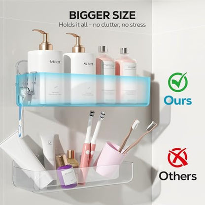 Nieifi Adhesive Shower Shelves, Clear, 3 Pieces