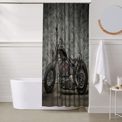 Ansouyi Shower Curtain Set with 12 Hooks, Bath Curtains Waterproof Polyester Fabric, Vintage Motorcycle Cool Classic Motorbike Home Bathroom Bathtubs Decor Washable Durable Fabric, 72" Wx72 L