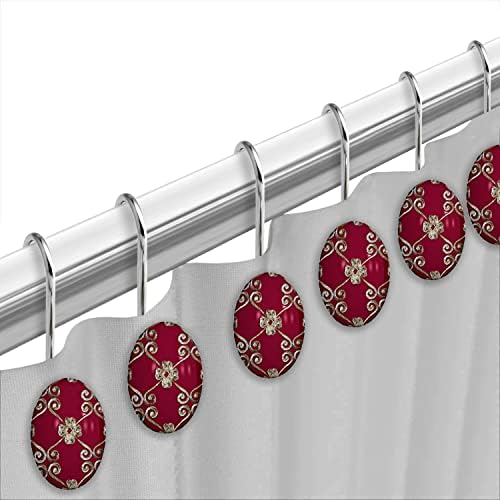 Zahari Home Elegant Rose Bathroom Shower Curtain Set - 13pc Set Including 12 Rings - Contemporary Decor - Burgundy Shower Curtain - Unique Design - Stylish Accessories