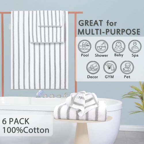 VOOVA & MOVAS 6PC Towel Set, 100% Cotton, Gray Beige