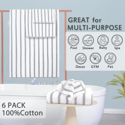 VOOVA & MOVAS 6PC Towel Set, 100% Cotton, Gray Beige