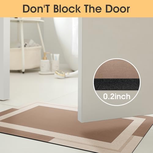 ACCUMTEK Non Slip Bath Mat, Thin Bathroom Rugs Fit Under Door, Quick Dry Bath Mats, Machine Washable Bath Rugs for Bathroom, Bathtub & Kitchen, Bathtub, Light Brown/Bordered/48 x20
