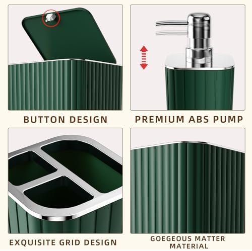 XLHOMO Bathroom Accessories Set - Gorgeous Green Bathroom Set, 10PC Green Bathroom Accessory Set, Bathroom Sets with Toilet Brush, Bathroom Trash Can