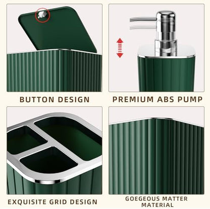 XLHOMO Bathroom Set- 25PC Green Bathroom Sets, Bathroom Set with Shower Curtain and Rugs, Dark Green Shower Curtain Set, Bathroom Accessories Set, Bathroom Trash Can