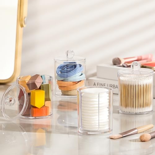 4 Pcs Acrylic Qtip Holder Dispenser for Cotton Swabs, Balls, Floss Picks