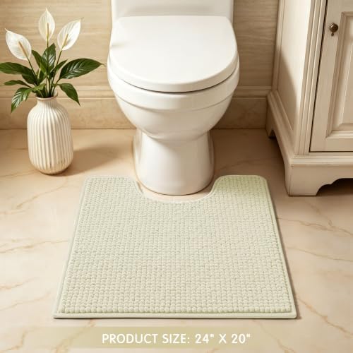 SUBRTEX Bathroom Rugs, U Shaped Chenille Bath Rug 24" x 20" Soft Short Plush Bath Mat Soft Shower Mat Water Absorbent Shower Mat Quick Dry Machine Washable, Cream White
