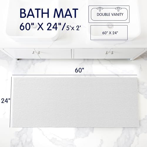 SUBRTEX Bathroom Rugs, 24" x 60" Chenille Bath Rug Soft Short Plush Bath Mat Soft Shower Mat Water Absorbent Shower Mat Quick Dry Machine Washable, White