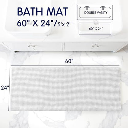 SUBRTEX Bathroom Rugs, 24" x 60" Chenille Bath Rug Soft Short Plush Bath Mat Soft Shower Mat Water Absorbent Shower Mat Quick Dry Machine Washable, White