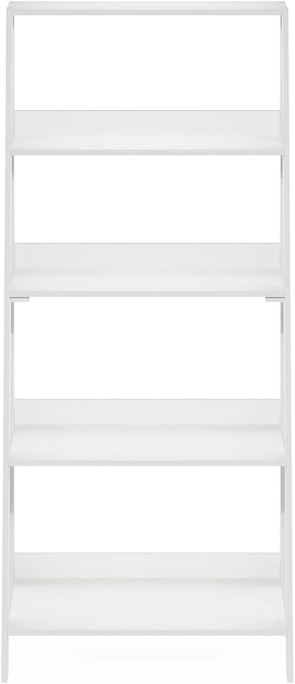 Furinno Ladder Bookcase Display Shelf, 5-Tier, White