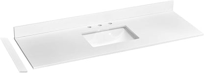 60" x 22" Vanity Top, Quartz Vanity Sink Top in Pure White, with One Sidesplash & One Backsplash, with Undermounted Sink,8 Inch Faucet Hole Spread for Vanity Top with Sink