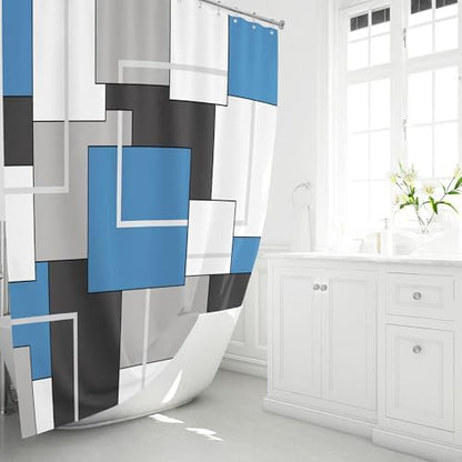 BTTN 60x72 Stall Geometric Waterproof Fabric Shower Curtain, Moonlight Blue
