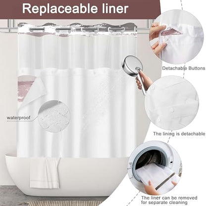 No Hook Shower Curtain with Liner, Red Stripe, 71x74 Inch