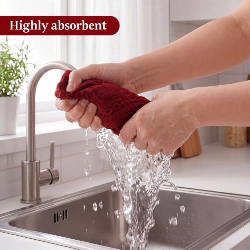 HunnmingRe 4 Pack Boho Hand Towel for Kitchen, Burgundy Red