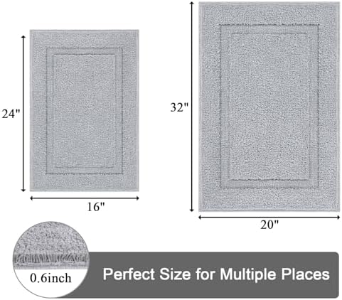 SHACOS Soft Microfiber Bathroom Rugs Set of 2 Pieces, Light Grey