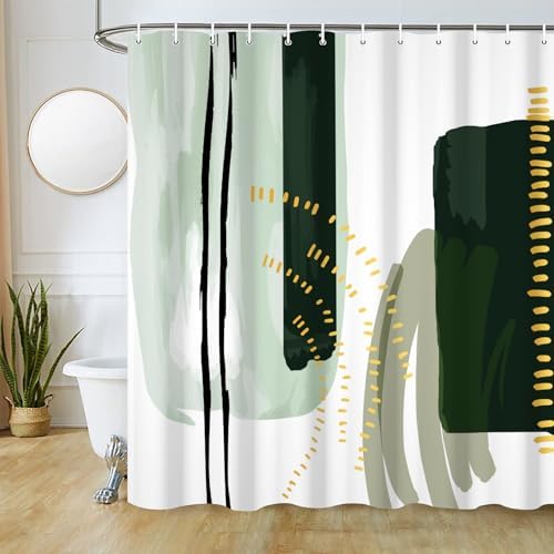 Mid Century Green Shower Curtain for Bathroom 72x78 Inch