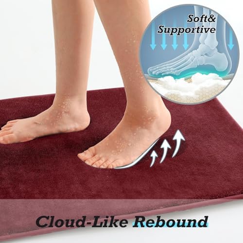 HUXMEYSON Bathroom Rugs Sets 2 Piece, Non-Slip & Quick Dry Bath Mat Set, Ultra Soft Velvet Bath Rugs for Bathroom, Toilet and Shower Floor, Red