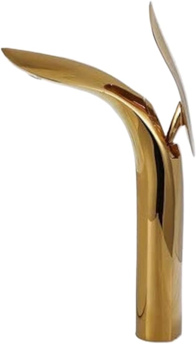 Faucet Modern Leaf Bathroom Basin Faucet Brass Single Lever Sink Tap with Hot Cold Water Mixer for Vanity(Gold Tall) Faucet