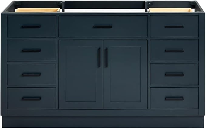 ARIEL Hepburn 60-inch Bathroom Vanity Base Cabinet,Solid Wood, 2 Soft Closing Doors, 9 Dovetail Drawers, Midnight Blue