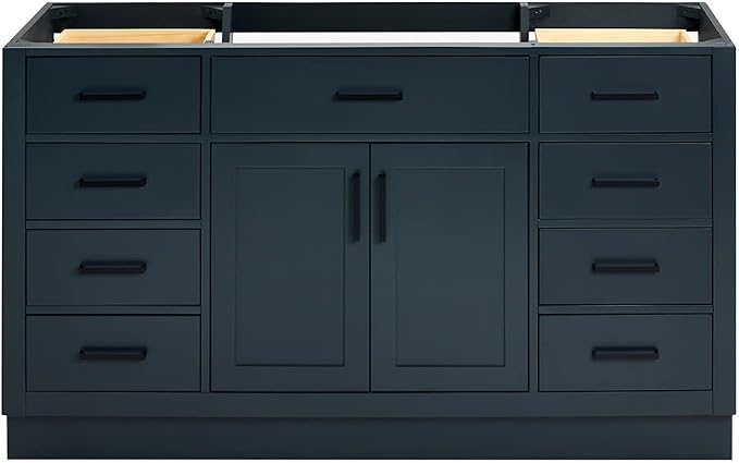 ARIEL Hepburn 60-inch Bathroom Vanity Base Cabinet,Solid Wood, 2 Soft Closing Doors, 9 Dovetail Drawers, Midnight Blue