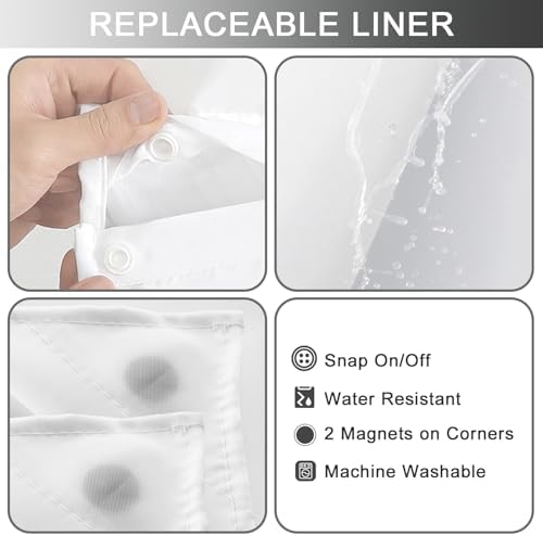 No Hook Shower Curtain and Liner Set for Bathroom, Ombre Black, 71" x 77"