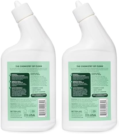 Better Life Toilet Bowl Cleaner, Plant-based, Stain & Odor Remover, Tea Tree & Peppermint Scent Cleaning Gel, Liquid Bathroom Cleaners for Household, 24 Oz, Pack of 4
