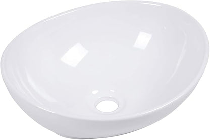 Mocoloo Oval Vessel Sink 16'' x 13'' Bathroom Sink Countertop Oval Shape Small Ceramic Bathroom Sinks White Porcelain Vanity Bowl Above Counter Art Basin