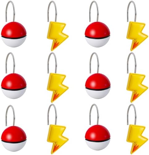 12-Piece Lightning Cartoon Anime Shower Curtain Hooks for Bathroom