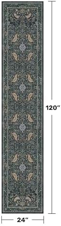 Washable 2x10 Extra Long Runner Rugs for Hallyway - Blue and Green Low Plie Indoor Rugs for Entryway, Floral Non Skid Waterproof Kitchen Floor Mats, Nature Leaf & Bird Décor