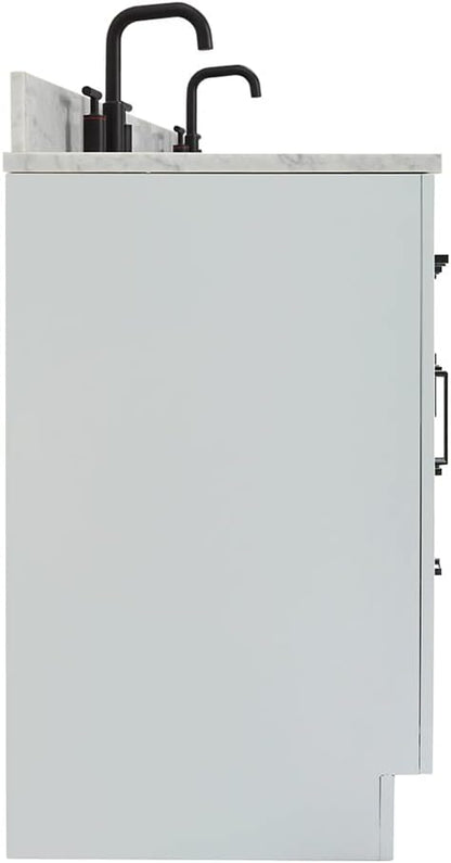 ARIEL Hepburn 60-inch Bathroom Vanity with Sink,Solid Wood, 0.75-inch Italian Carrara Marble Countertop & Backsplash, Double Oval Porcelain Sink, 4 Soft Closing Doors, 6 Dovetail Drawers, Grey