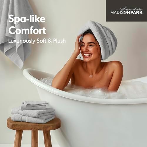Madison Park 800GSM 100% Cotton Bathroom Bath Towel Set of 8, Silver