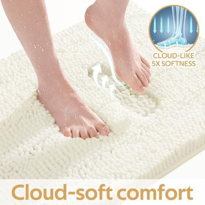 ACCUMTEK Striped Ice Cream Bathroom Rug Set 3 Pieces Ultra Soft, Non Slip Chenille Toilet Mat, Absorbent Plush Shaggy Bath Mats for Bathroom, Bedroom, Kitchen