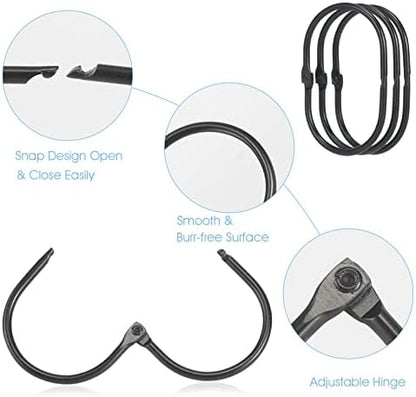 Goowin Shower Curtain Rings, Metal Black Shower Curtain Hooks, Oval Snap Shower Rings for Curtain, Shower Curtain Rings Rust Proof, Glide Smoothly Shower Hooks for Shower Curtain Rod (Black)