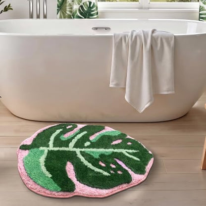 Sisher Monstera Bath Mat Cute Leaf Bath Mat Non Slip Soft Bathtub Mat