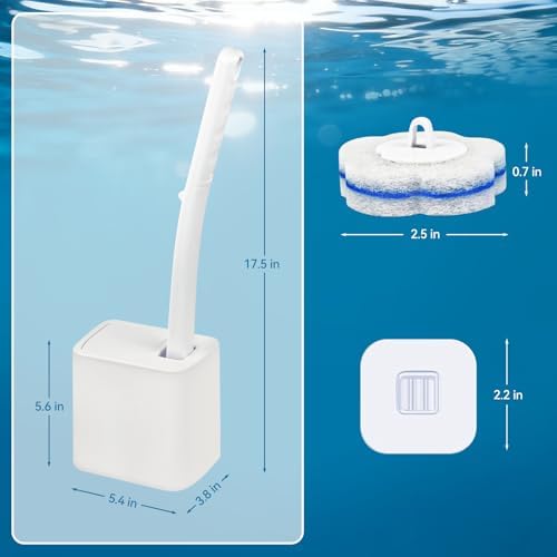 Disposable Toilet Brush System & 48 Scrubbing Refills with Cleaner - All-in-One Toilet Wand Starter Kit, Wall-Mounted Holder, Essential Toilet Cleaning Supplies for Bathroom Deep Clean & Hygiene