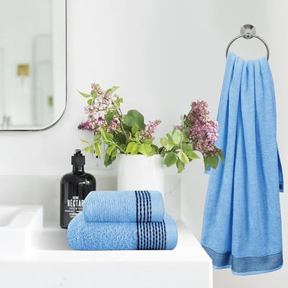 Belizzi Home Ultra Soft 3 Pack Cotton Towel Set, Contains a Bath Towel 28x55 inch, a Hand Towel 16x24 inch & a Wash Coth 12x12 inch, Ideal Everyday use, Compact & Lightweight -Sky Blue