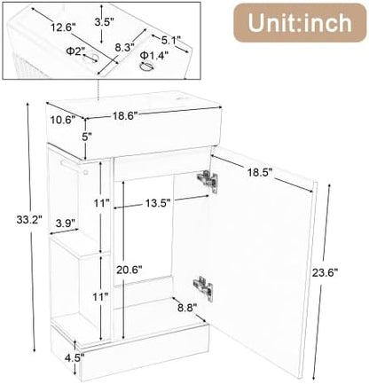 Merax Bathroom Vanity with Sink 18.6 Inch, Cabinet with Storage Shelf & Toilet Paper Holder, Left or Right Available,