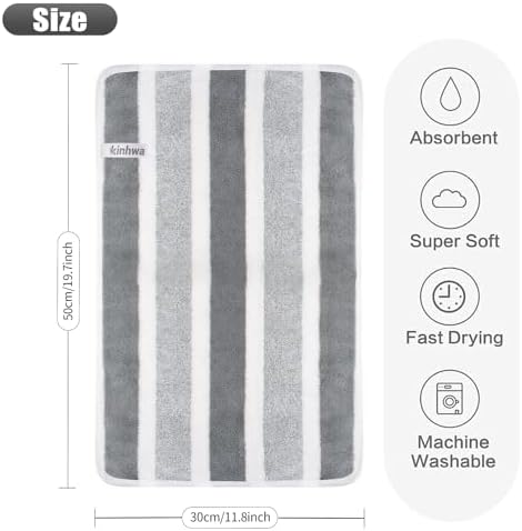 KinHwa Hand Towels for Bathroom, Microfiber Face Towels, 11x20 Inch, 2 Pack