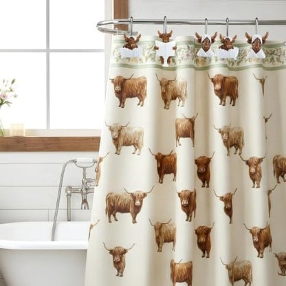 Roowest 12 Pcs Highland Cow Shower Curtain Hooks, Stainless Steel Farmhouse