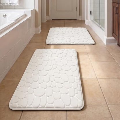YIHOUSE Bathroom Rugs Mat Set, Memory Foam Bath Mat 2 Piece White